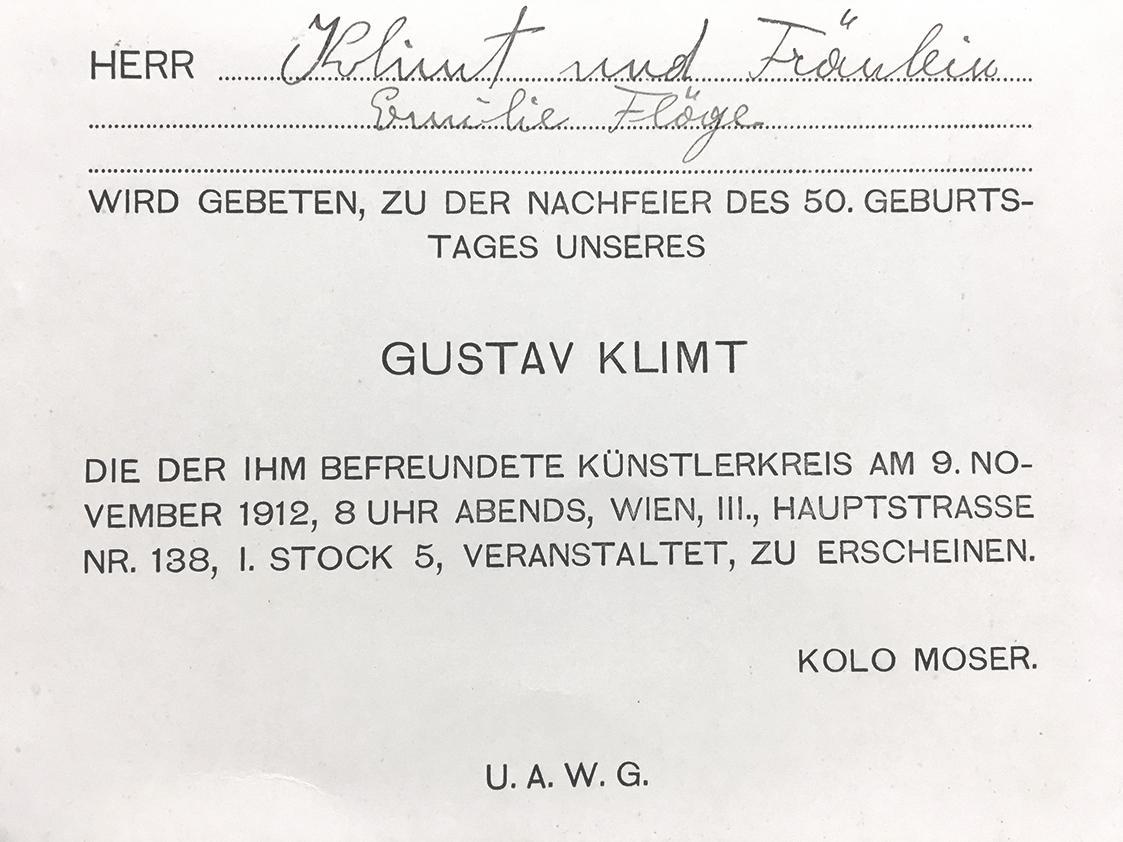 Gustav Klimt, Einladungskarte zur Nachfeier des 50. Geburtstags von Gustav Klimt, 1912, Feder i ...