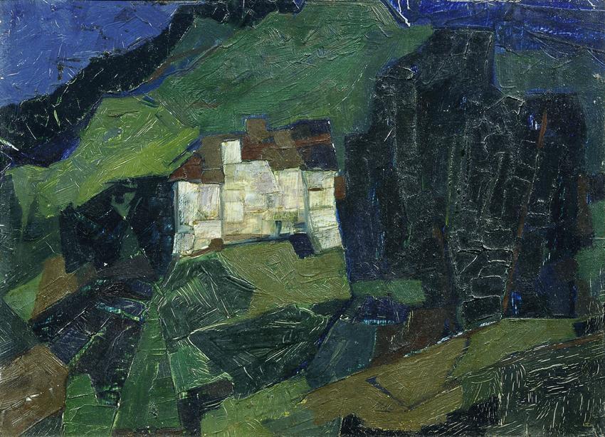 Oskar Matulla, Schloss Prebl, 1963, Öl auf Karton, 35 x 45,5 cm, Belvedere, Wien, Inv.-Nr. 6049