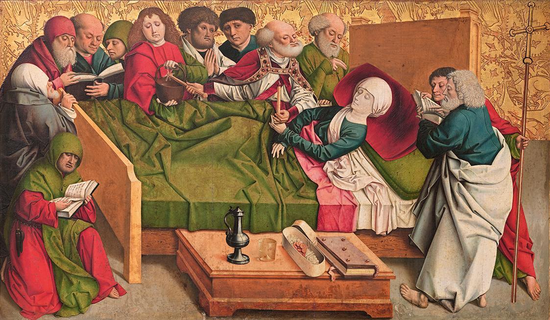 Meister von Großgmain, Marientod (Mitteltafel des sog. Pretschlaipfer-Triptychons), um 1480, Ma ...