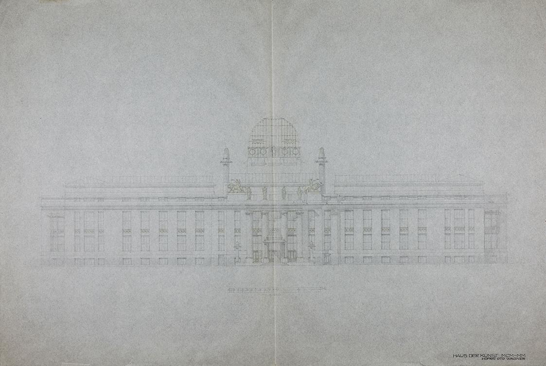 Otto Wagner, Projekt für ein "Haus der Kunst MCM-MM", 1913, Bleistift, Tusche auf Transparentpa ...
