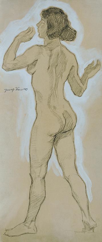 Josef Wawra, Rückenakt, Kopf nach links, um 1925, Bleistift auf Papier, 50 x 21 cm, Belvedere,  ...