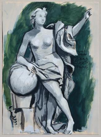 Eduard Bäumer, Statue der Urania im Belvederepark, 1940, Aquarell, Deckfarben, Deckweiß auf Pap ...