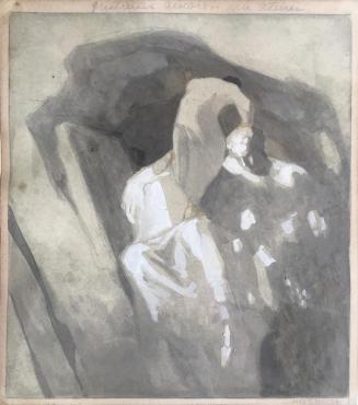 Franz von Bayros, Gustinus Ambrosi im Atelier, um 1918, Bleistift, Aquarell laviert auf Papier, ...
