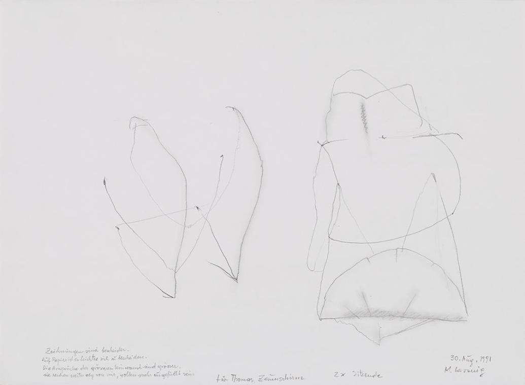 Maria Lassnig, 2 x Sitzende, 1991, Bleistift auf Papier, 44 × 60 cm, Belvedere, Wien, Inv.-Nr.  ...