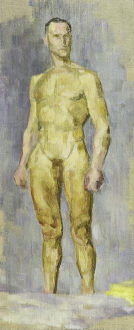 Walther Gamerith, Männlicher Akt, vor 1949, Öl auf Karton, 89 x 36 cm, Belvedere, Wien, Inv.-Nr ...