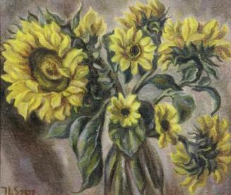 Irma Lang-Scheer, Sonnenblumenstrauß, 1958, Öl auf Malpappe, 41,5 x 48 cm, Belvedere, Wien, Inv ...