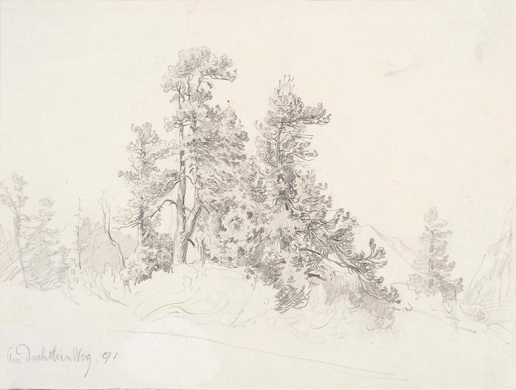 Theodor Alphons, Am Dachstein-Weg, 1891, Bleistift auf Papier, 19,6 × 26 cm, Belvedere, Wien, I ...