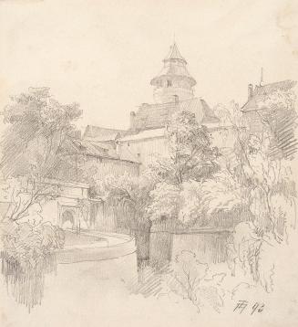 Theodor Alphons, Die Burg in Nürnberg - verso: Schöner Brunnen, 1893, Bleistift auf Papier, 18, ...