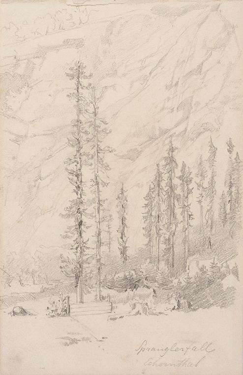 Theodor Alphons, Spranglerfall, Echerntal, um 1891/1892, Bleistift auf Papier, 23 × 15 cm, Belv ...