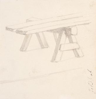 Theodor Alphons, Holzbock mit zwei Brettern, um 1890, Bleistift auf Papier, 9,5 × 8,5 cm, Belve ...