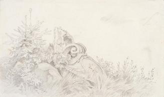 Theodor Alphons, Steinwappen mit Stern im Gras, um 1880/1890, Bleistift auf Papier, 16 × 8,5 cm ...