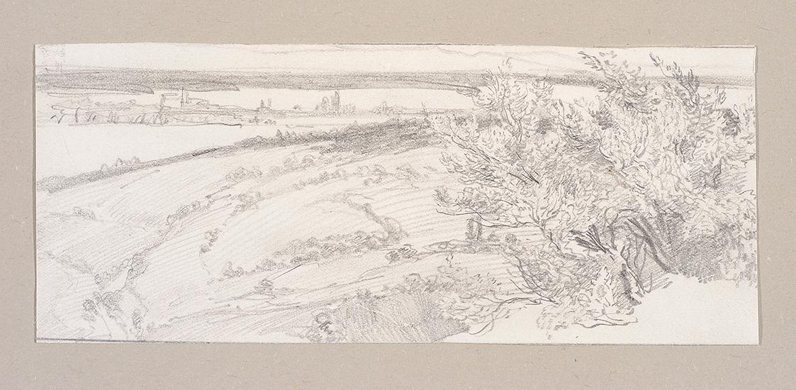 Theodor Alphons, Blick ins Land, um 1880/1890, Bleistift auf Papier, 7,1 × 17,6 cm, Belvedere,  ...