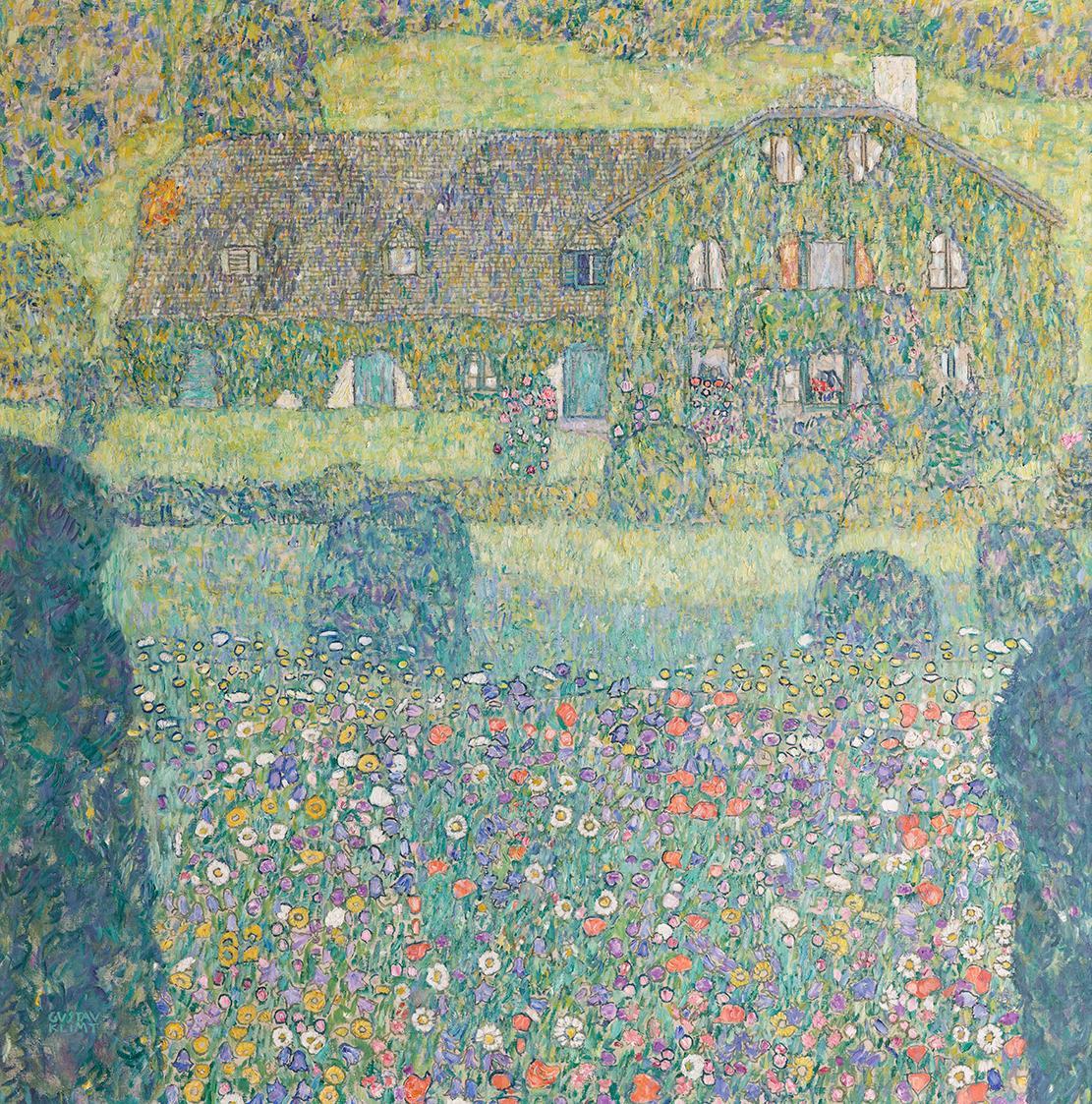 Gustav Klimt, Forsthaus in Weißenbach I (Landhaus am Attersee), 1914, Öl auf Leinwand, Vitrine: ...