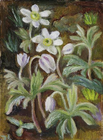 Irma Lang-Scheer, Anemonen, um 1940, Öl auf Papier auf Karton, 19,5 × 14,7 cm, Belvedere, Wien, ...