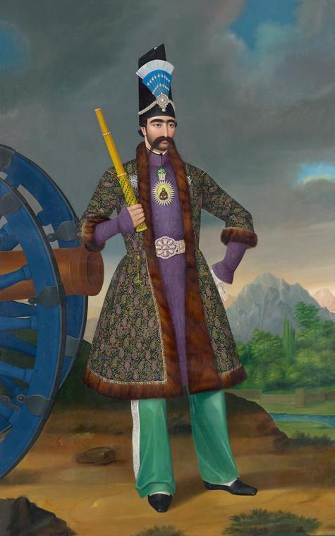 Hakob Hovnatanjan, Der Schah von Persien Nāser ad-Dīn Schāh, um 1860/1870, Öl auf Leinwand, 236 ...