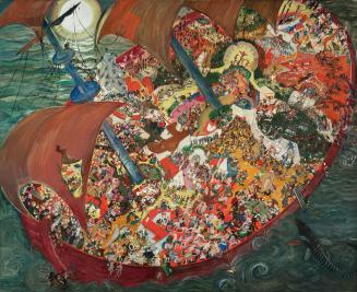 Oskar Laske, Das Narrenschiff, 1923, Tempera und Blattgold auf Leinwand, 195 × 240 cm, Belveder ...