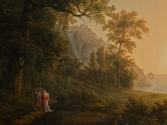 Joseph Rebell, Waldlandschaft mit Sonnenaufgang, Detail: Staffage, 1809, Öl auf Leinwand, 170 × ...