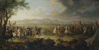 Johann Nepomuk Höchle, Kaiser Leopold I. und König Jan III. Sobieski vor Wien, undatiert, Öl au ...