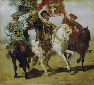 Hans Makart, Drei berittene Standartenträger, 1879, Öl auf Leinwand, 62 x 68 cm, Belvedere, Wie ...
