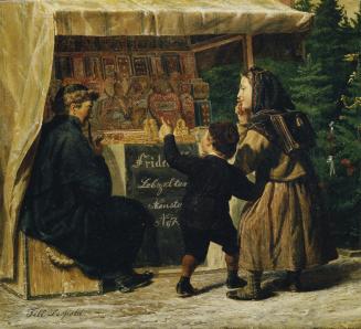 Leopold Till, Lebzelterstand auf dem Weihnachtsmarkt, Öl auf Leinwand, 32 x 35 cm, Belvedere, W ...
