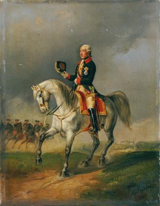 Ludwig Johann Passini, Kaiser Joseph II. (1741–1790) reitend, 1850, Öl auf Holz, 23,5 x 18 cm,  ...