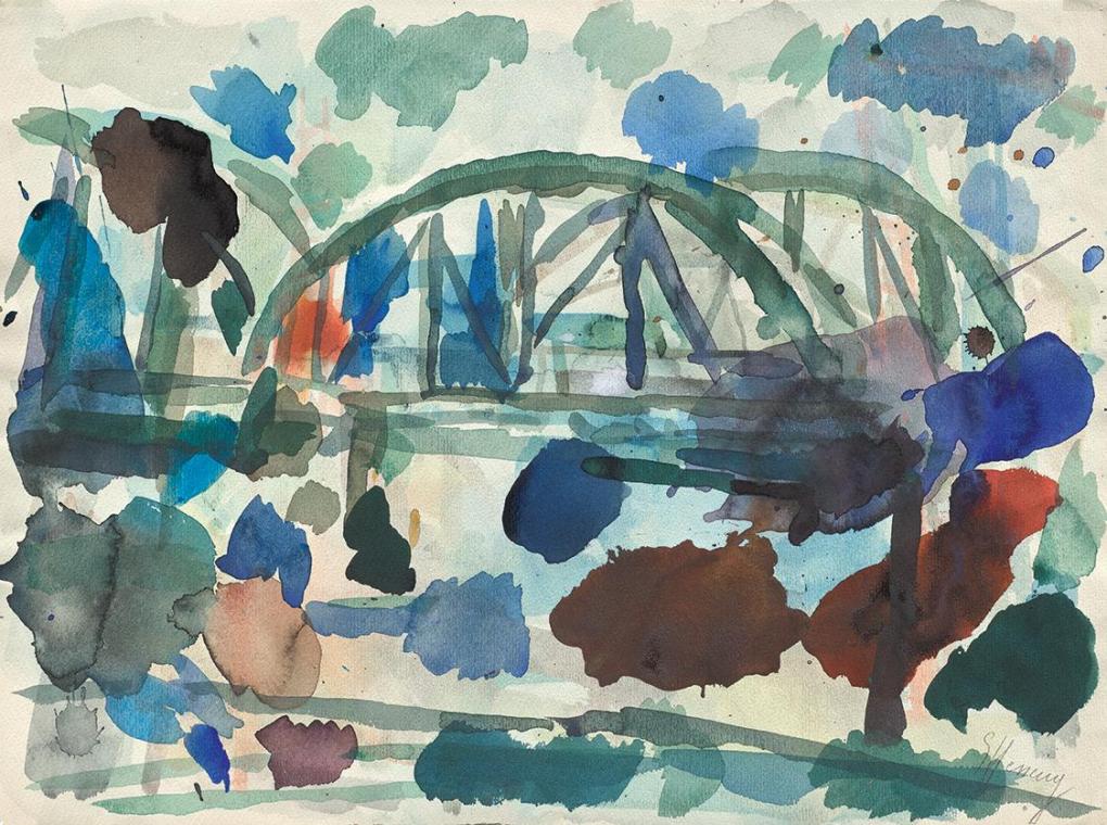 Gustav Hessing, Brücke, undatiert, Aquarell auf Papier, 35,2 × 67,2 cm, Belvedere, Wien, Inv.-N ...