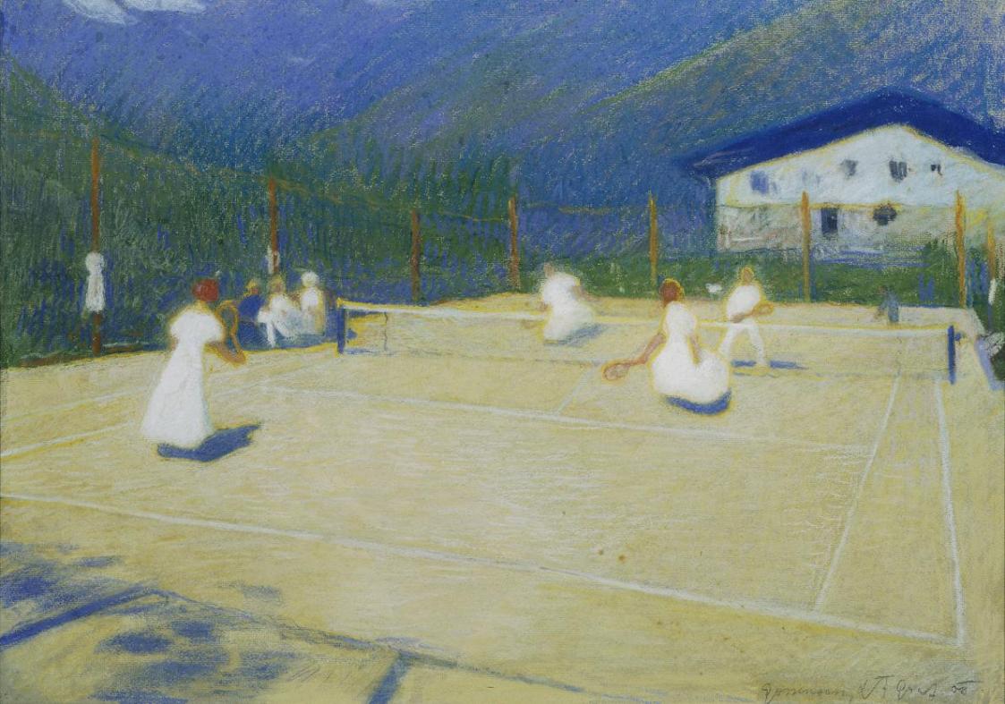 Ludwig Ferdinand Graf, Tennisplatz in Gossensass, 1908, Pastell auf Karton, 45 x 63 cm, Belvede ...