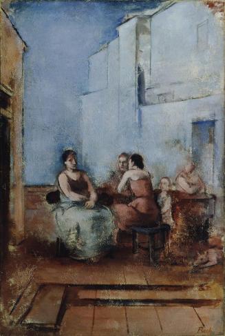 Joseph Floch, Tafelrunde auf der Terrasse, 1929, Öl auf Leinwand, 100 x 65 cm, Leihgabe der Art ...