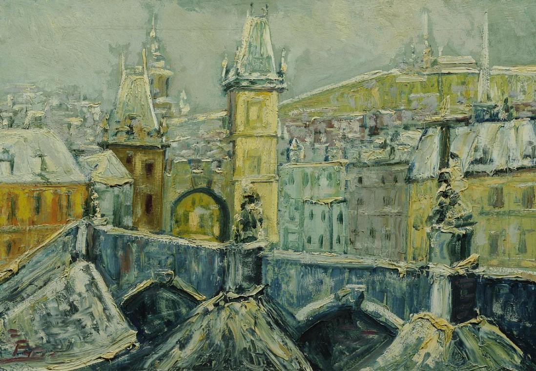 Rudolf Raimund Ballabene, Prag im Winter, undatiert, Öl auf Leinwand, 53,4 × 74,3 cm, Artothek  ...