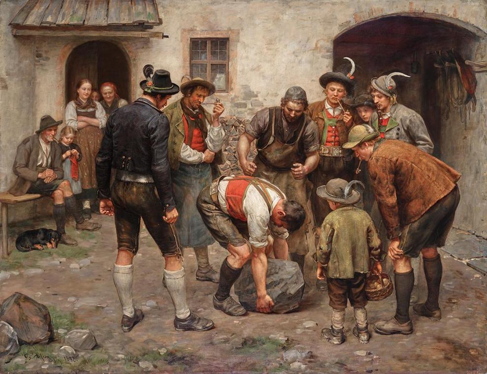 Franz von Defregger, Die Kraftprobe, 1898, Öl auf Leinwand, 131,5 × 174 cm, Belvedere, Wien, In ...