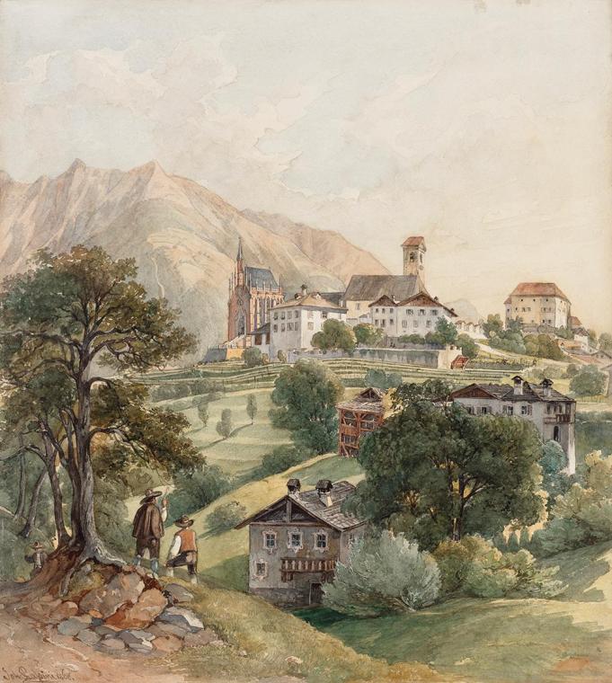 Johann Nepomuk Passini, Schenna bei Meran, 1868, Aquarell auf Papier, Blattmaße: 44 × 39,5 cm,  ...