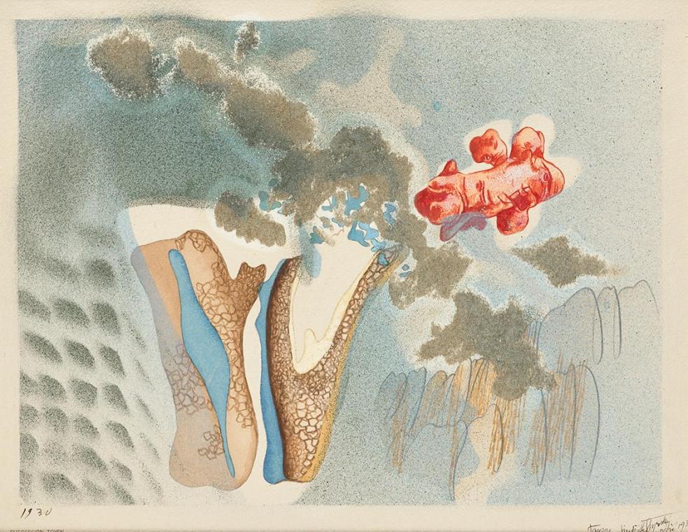 Jindřich Štyrský, Juli, 1930, Graphit und Gouache aquarelliert auf Papier, 29,5 × 38,8 cm, Daue ...
