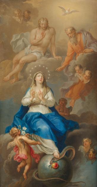 Franz Christoph Janneck, Aufnahme Mariae in den Himmel, undatiert, Öl auf Kupfer, 36 × 18,5 cm, ...