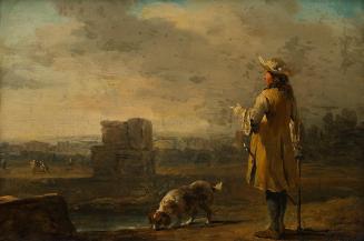 Johann Christian Brand, Herr mit Hund in Landschaft, 1750/1800, Öl auf Weichholz, 17,5 × 24,8 c ...