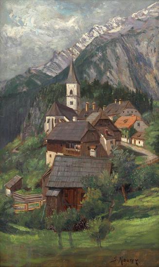 Serafin Maurer, Dorf im Gebirge, um 1910, Öl auf Holz, 38 × 22,7 cm, Belvedere, Wien, Inv.-Nr.  ...