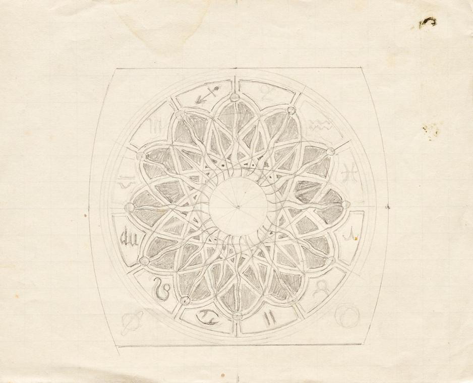 Franz von Matsch, Skizze für das Ziffernbaltt der Ankeruhr (?), um 1911, Bleistift auf Papier,  ...