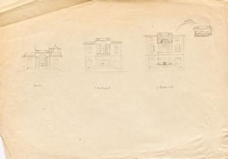 Franz von Matsch, Entwurfsskizzen zu Matschs Ateliervilla - Gartenfassade, 1895/1896, Bleistift ...