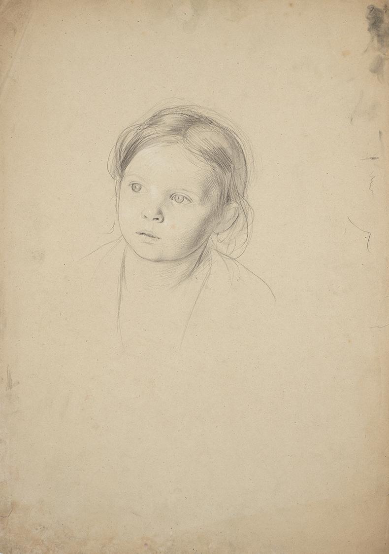 Franz von Matsch, Studie eines Mädchenkopfes, undatiert, Bleistift und Weißstift, 45 x 31,7 cm, ...