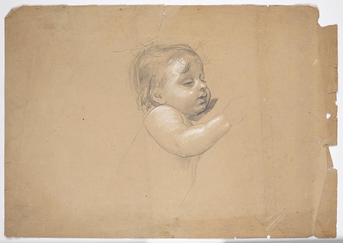 Franz von Matsch, Studie eines Kleinkindes, undatiert, Bleistift und Weißstift, 31,4 x 44,7 cm, ...