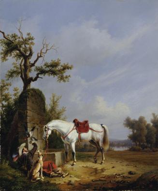 Edmond Jean-Baptiste Tschaggeny, Reiter mit Pferd, 1848, Öl auf Holz, 36,5 x 30 cm, Belvedere,  ...