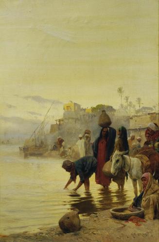 Charles Wilda, Wäscherinnen am Nil, Öl auf Leinwand, 48 x 32 cm, Belvedere, Wien, Inv.-Nr. 6051