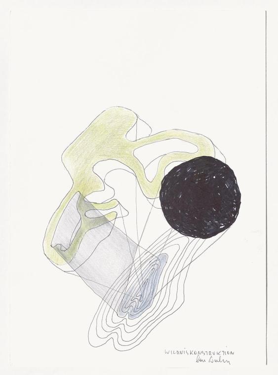 Lois Weinberger, Wildniskonstruktion, 2007, Tusche, Farbstift,  Aquarell auf Papier, 32 × 23 cm ...