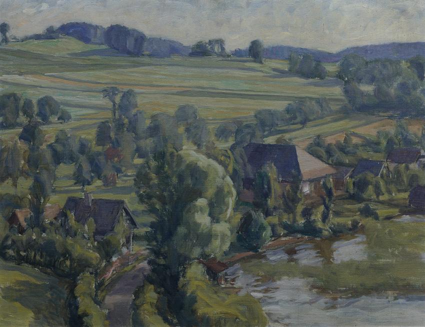 Walther Gamerith, Atterseelandschaft bei Unterbuchberg, um 1940, Öl auf Leinwand, 86 x 66 cm, B ...