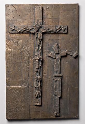 Fritz Wotruba, Relief mit zwei Kruzifixdarstellungen, 1965, Bronze, 62 × 39,5 × 6,5 cm, Belvede ...