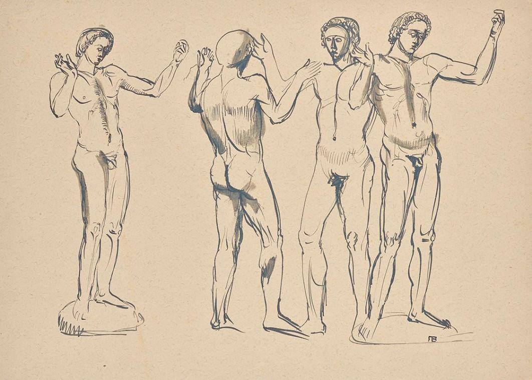 Franz Barwig, Vier Skizzen zum Redner, um 1921, Tusche, laviert auf Papier, fixiert auf Karton, ...