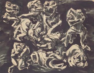 Franz Barwig, Raufende Bauern, 1919, Bleistift, Tusche, schwarze Deckfarbe auf Papier, 31,8 × 4 ...