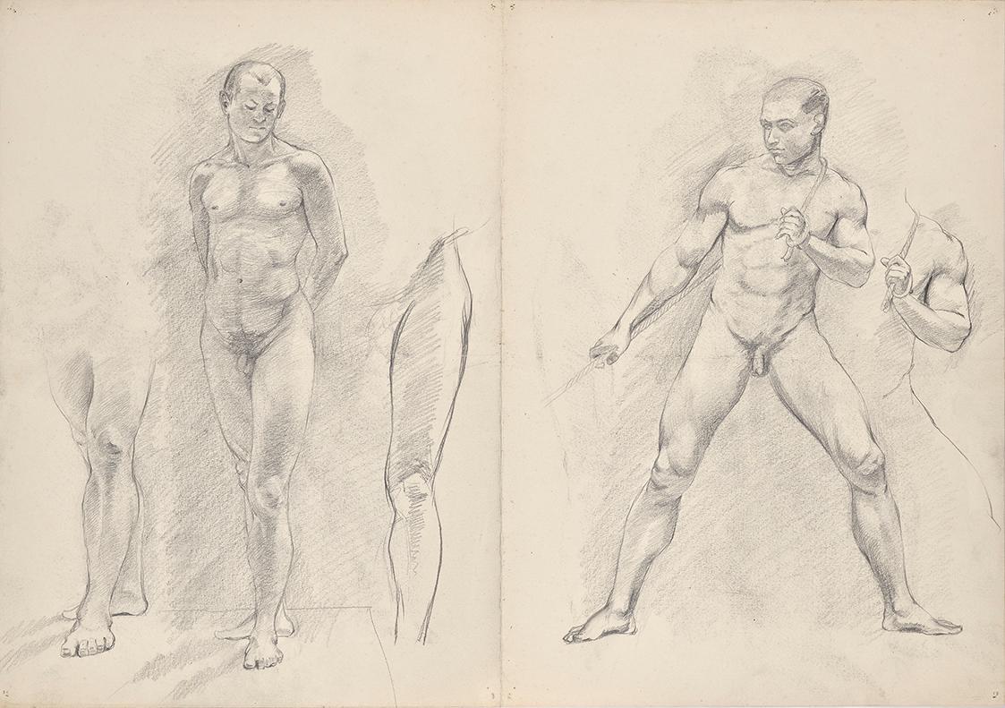 Franz Barwig, Männerakte, um 1888/1895, Bleistift auf Papier, 40,8 × 58 cm, Belvedere, Wien, In ...