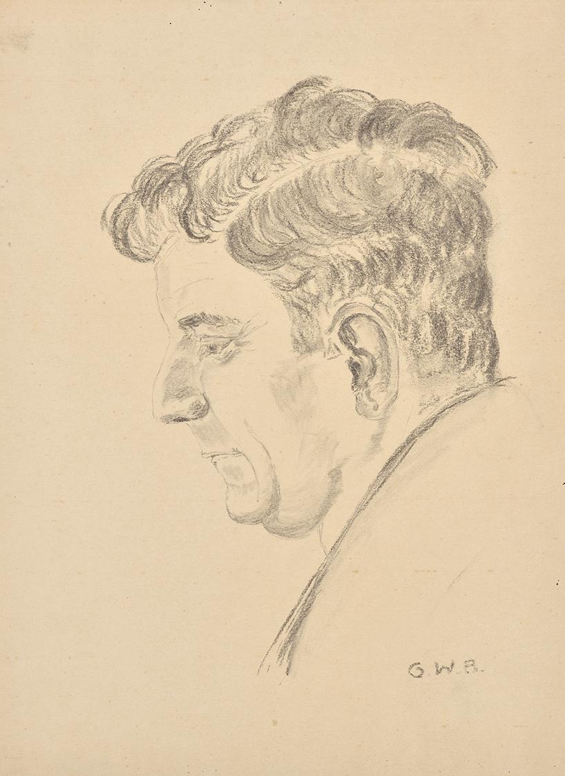 Grete Wagner-Barwig, Porträt Dr. Josef Wagner, 1929, Schwarze Kreide auf Papier, 32 × 24 cm, Be ...