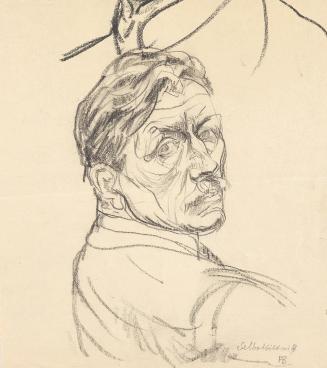 Franz Barwig, Selbstbildnis, nach 1927, Schwarze Kreide auf Papier (Rückseite einer Planzeichnu ...