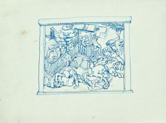 Franz Barwig, Raufende Bauern, 1919, Blaue Tinte über Bleistift auf Papier, 17,5 × 23,7 cm, Bel ...